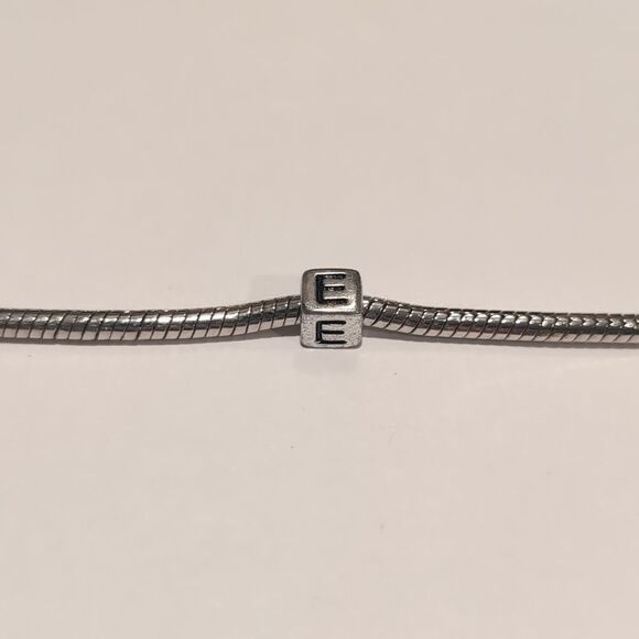 Silver E Spacer Charm for Pandora Style Bracelet - Picture 3 of 5